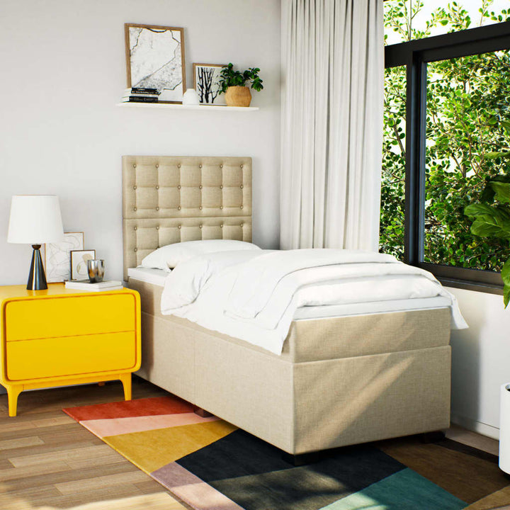 kontinentalseng med madras 90x190 cm stof cremefarvet