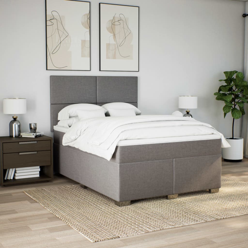 kontinentalseng med madras 140x190 cm stof gråbrun