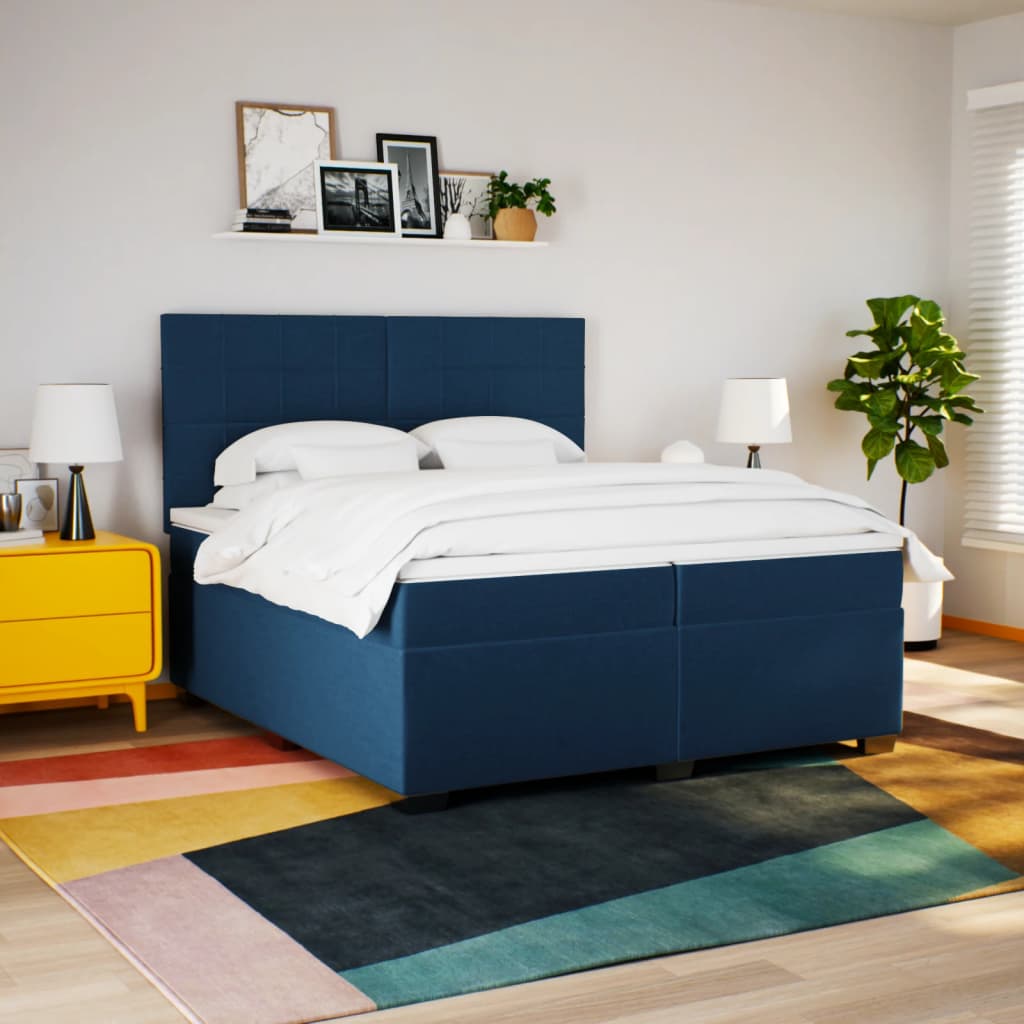 kontinentalseng med madras 200x200 cm stof blå