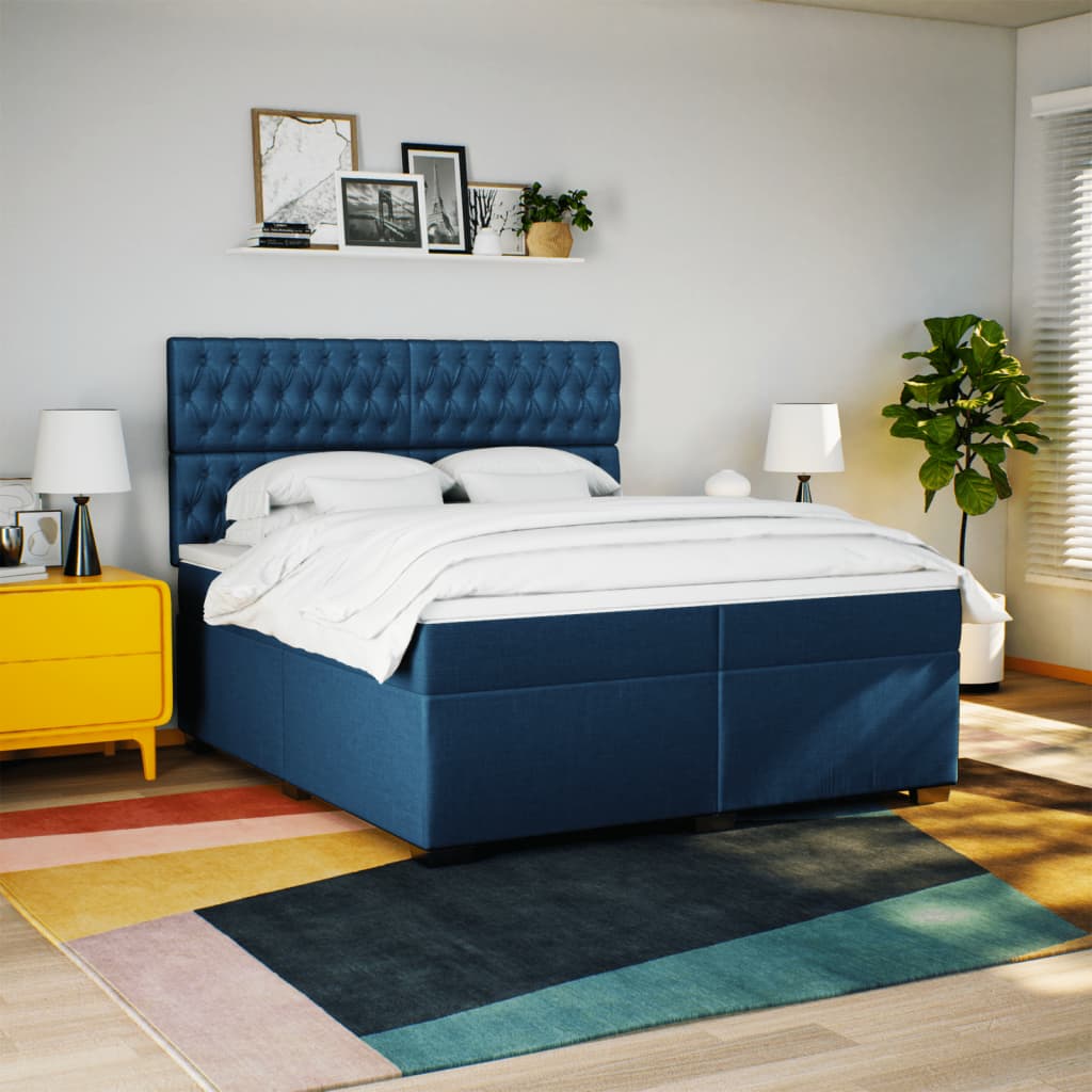 kontinentalseng med madras 200x200 cm stof blå
