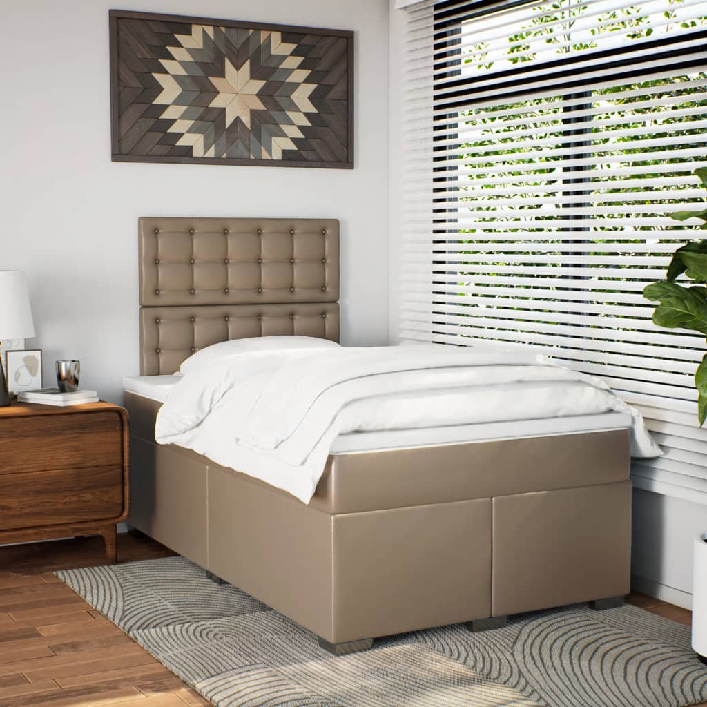 springseng med madras 120x190 cm kunstlæder cappuccinofarvet