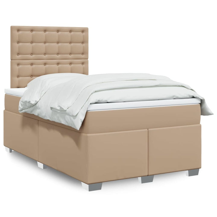 springseng med madras 120x190 cm kunstlæder cappuccinofarvet