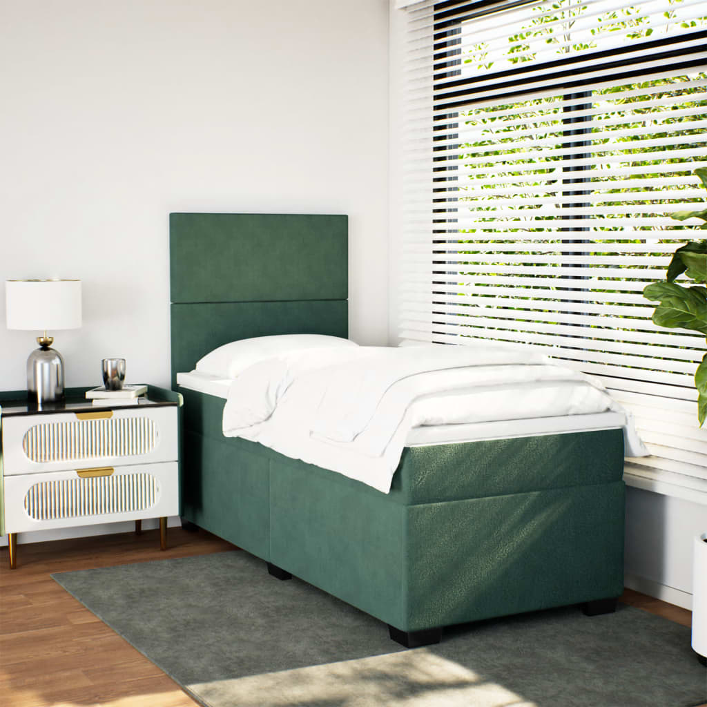 kontinentalseng med madras 100x200 cm fløjl mørkegrøn