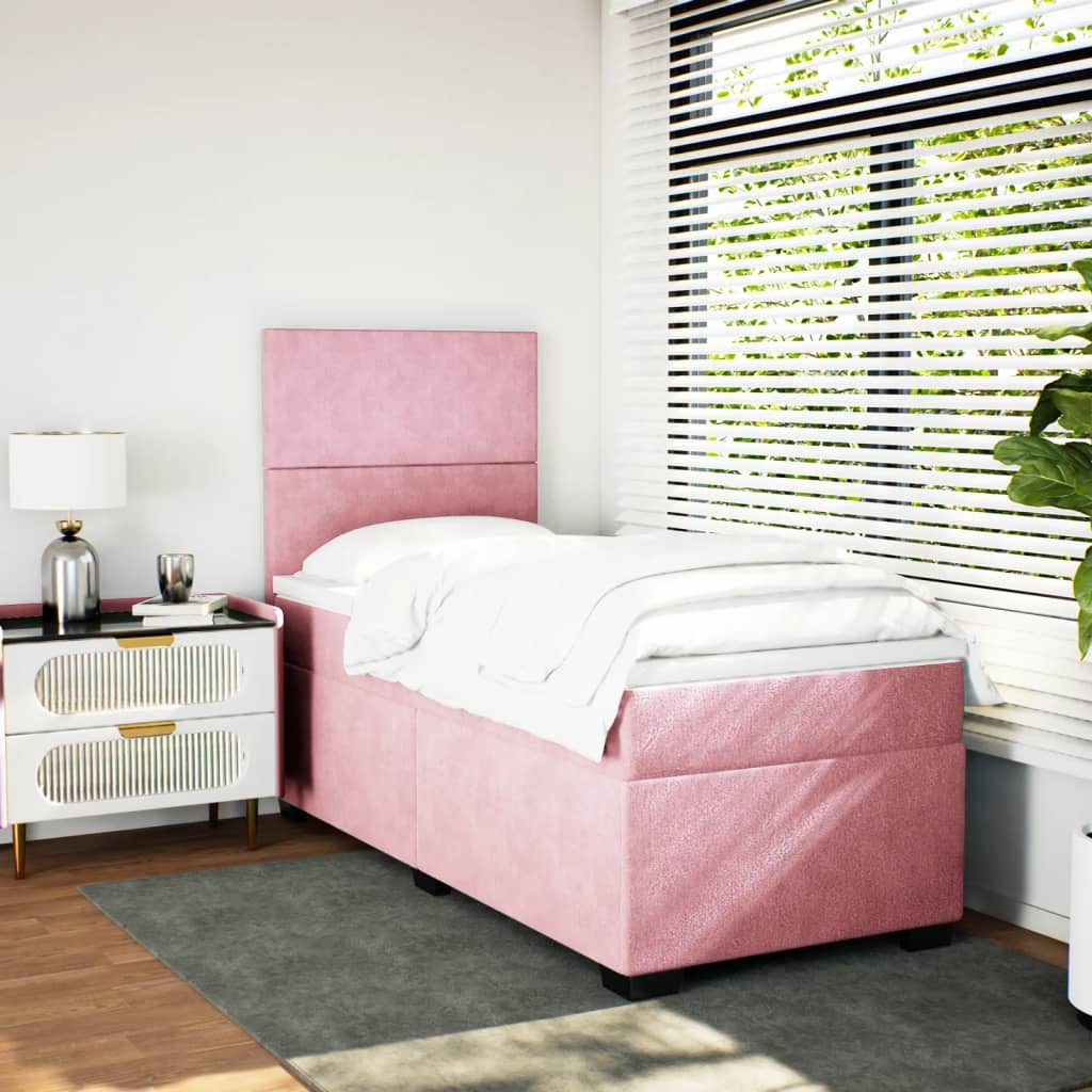kontinentalseng med madras 100x200 cm fløjl lyserød