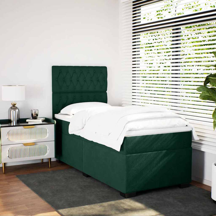 kontinentalseng med madras 100x200 cm fløjl mørkegrøn