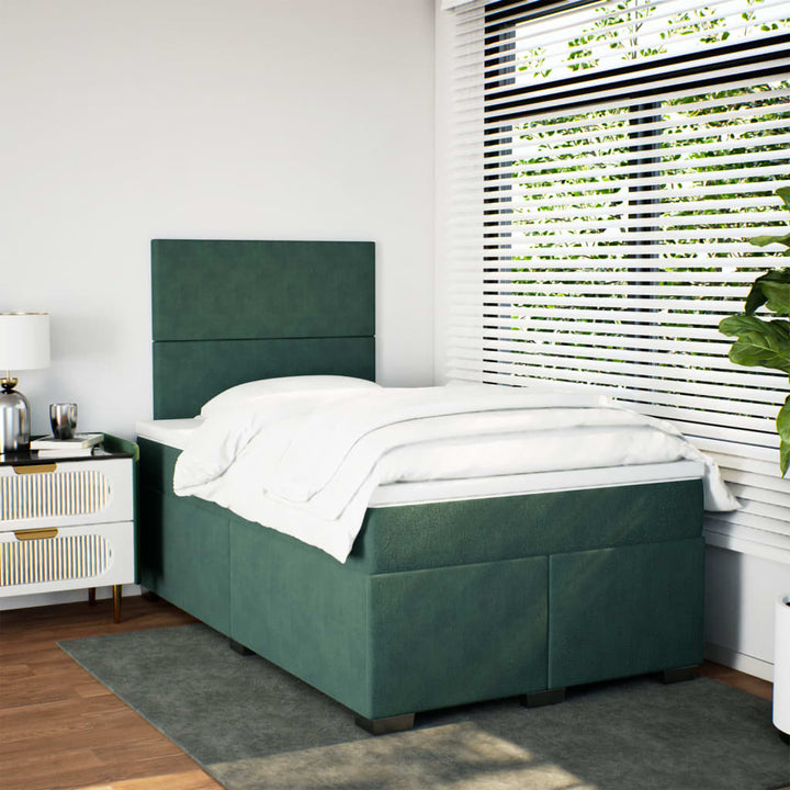 kontinentalseng med madras 120x190 cm velour mørkegrøn