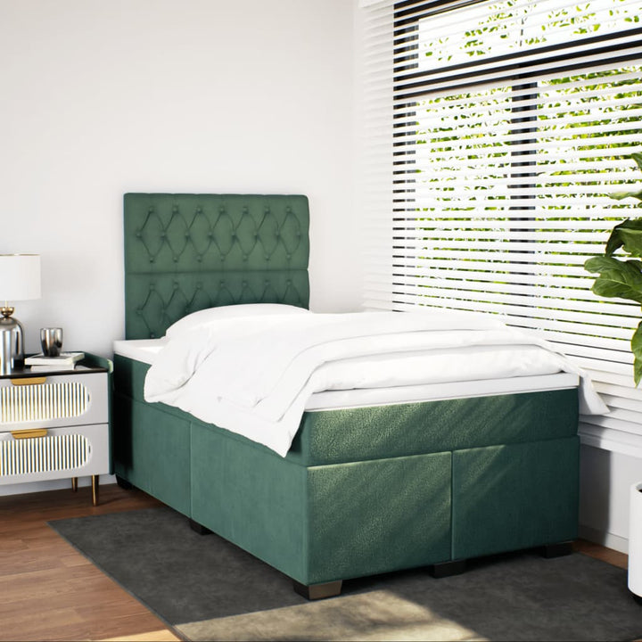 kontinentalseng med madras 120x190 cm velour mørkegrøn