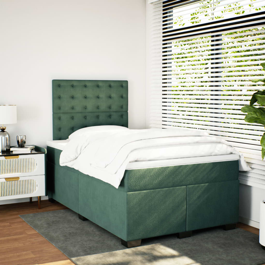 kontinentalseng med madras 120x190 cm velour mørkegrøn