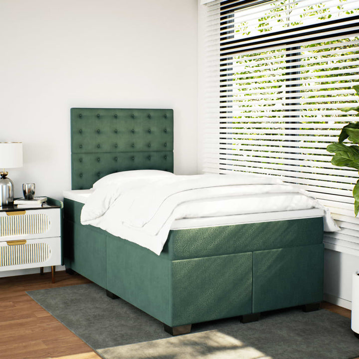 kontinentalseng med madras 120x190 cm velour mørkegrøn