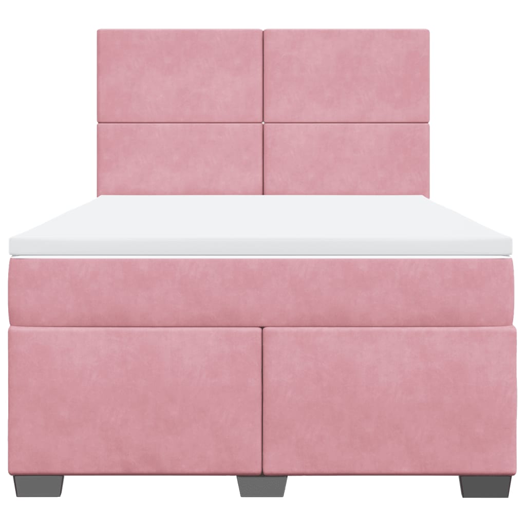 kontinentalseng med madras 160x200 cm fløjl lyserød