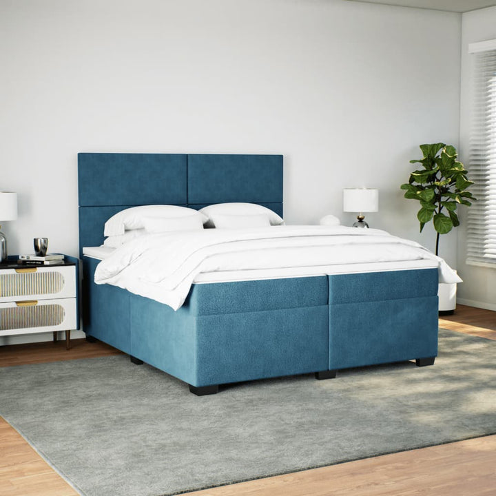 kontinentalseng med madras 200x200 cm fløjl blå