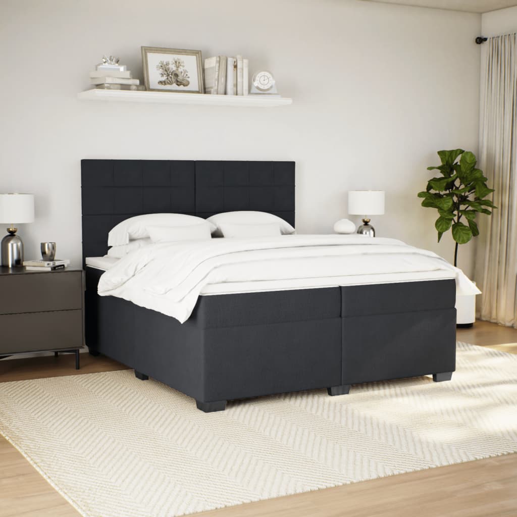kontinentalseng med madras 200x200 cm fløjl sort