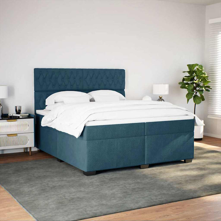 kontinentalseng med madras 200x200 cm fløjl blå