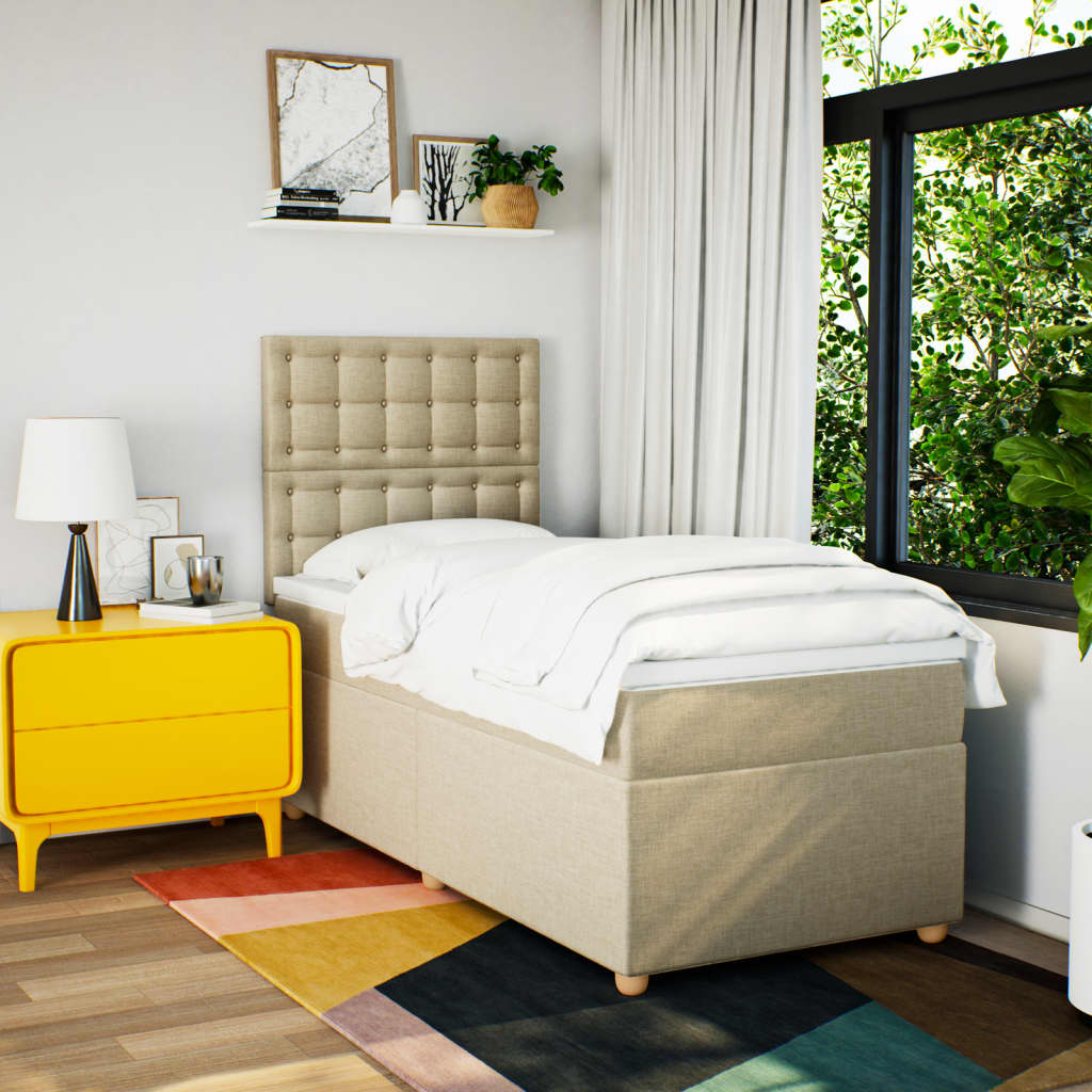 kontinentalseng med madras 90x190 cm stof cremefarvet