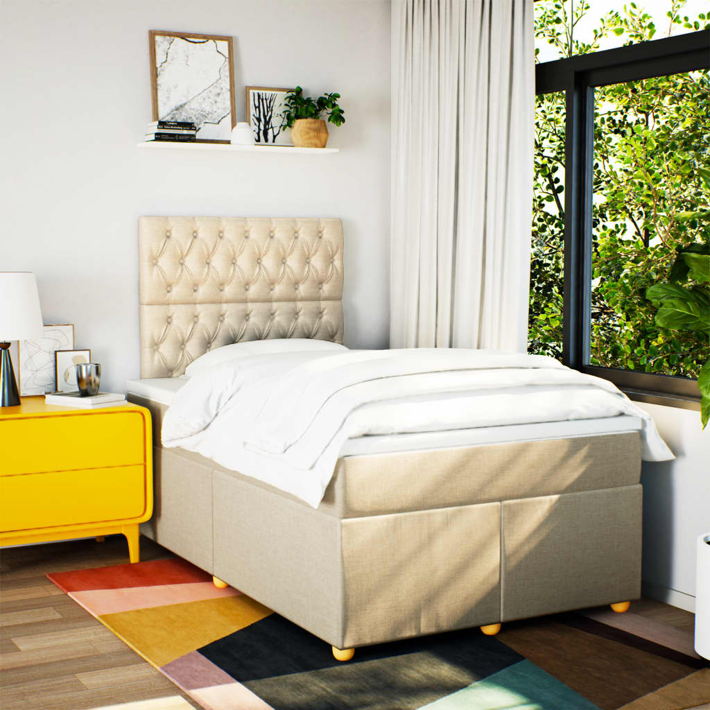 kontinentalseng med madras 120x190 cm stof cremefarvet