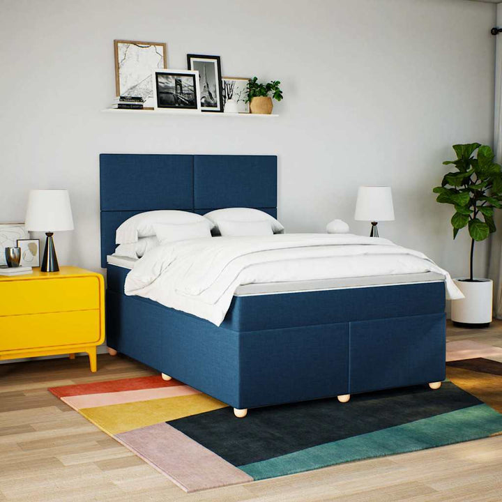 kontinentalseng med madras 140x190 cm stof blå
