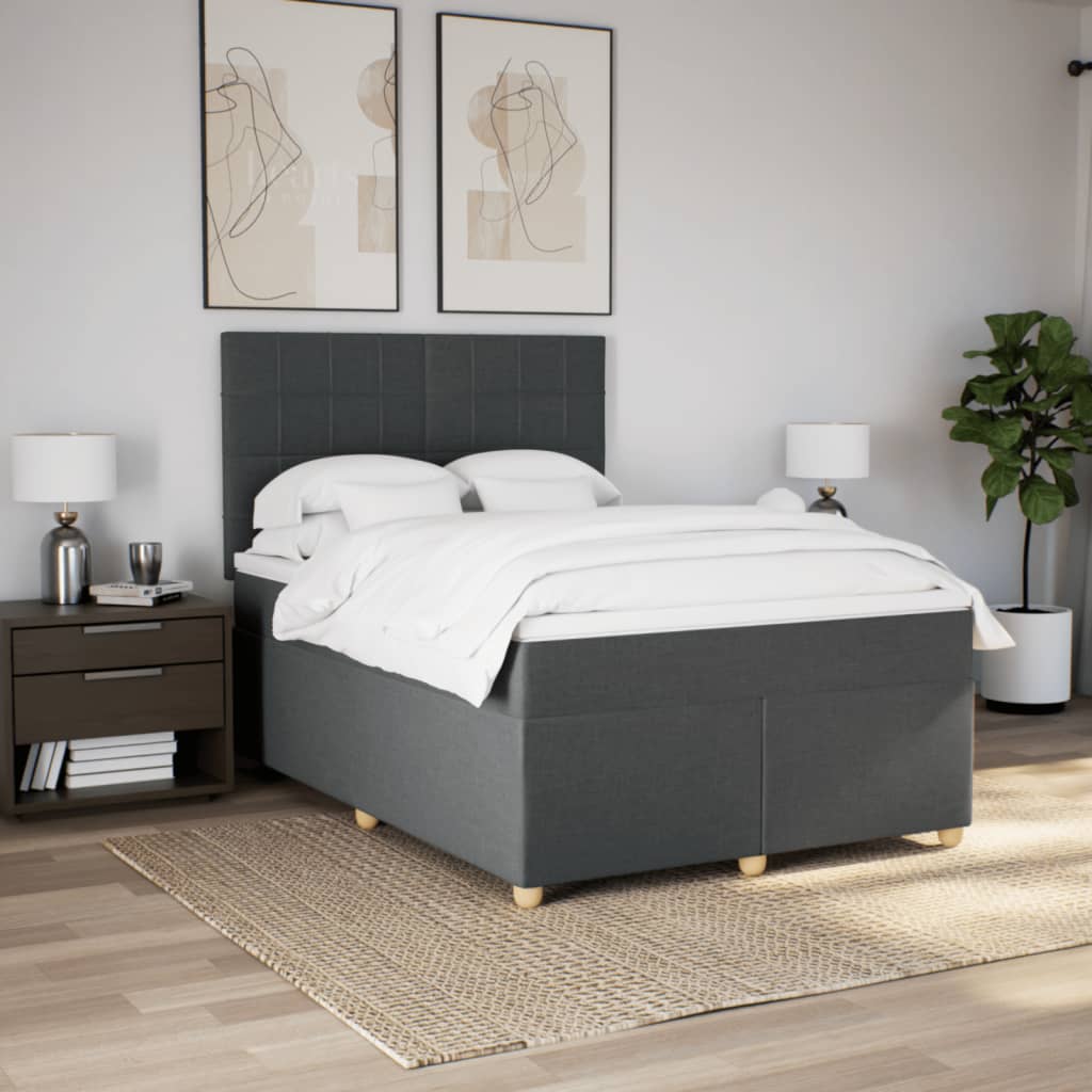 kontinentalseng med madras 140x190 cm stof mørkegrå
