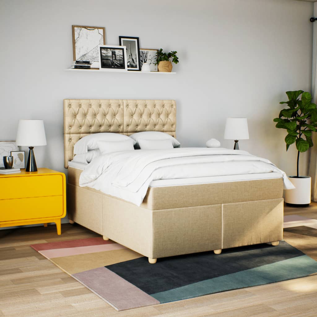 kontinentalseng med madras 140x190 cm stof cremefarvet
