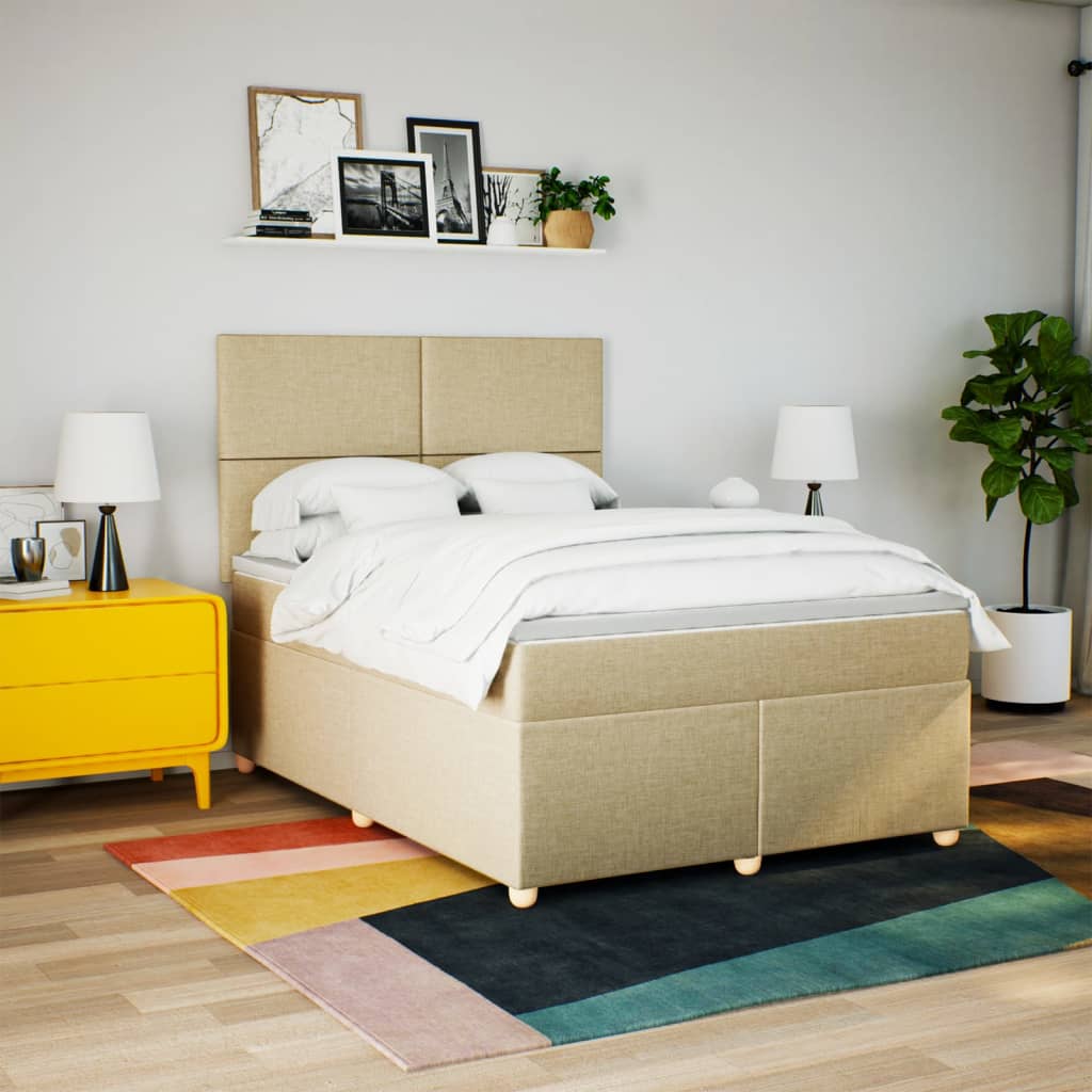 kontinentalseng med madras 140x200 cm stof cremefarvet