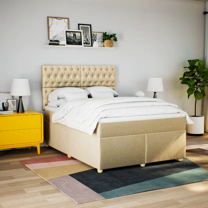 kontinentalseng med madras 160x200 cm stof cremefarvet