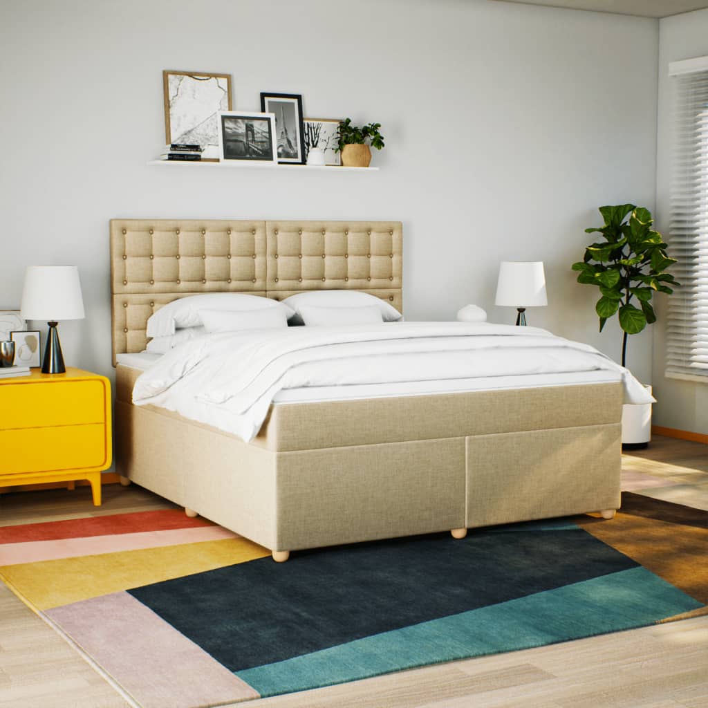 kontinentalseng med madras 180x200 cm stof cremefarvet