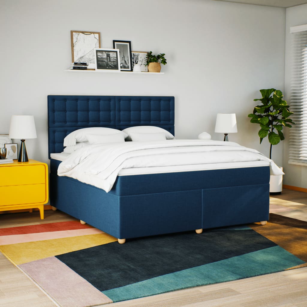 kontinentalseng med madras 180x200 cm stof blå