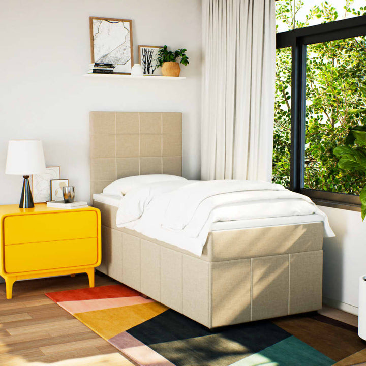 kontinentalseng med madras 80x200 cm stof cremefarvet