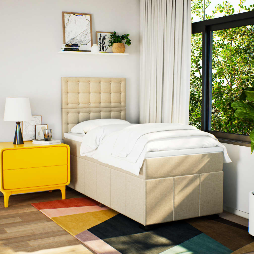 kontinentalseng med madras 80x200 cm stof cremefarvet