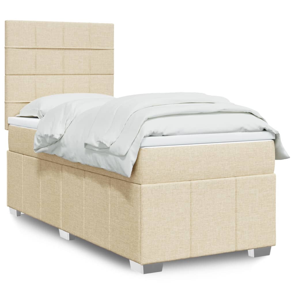 kontinentalseng med madras 90x190 cm stof cremefarvet