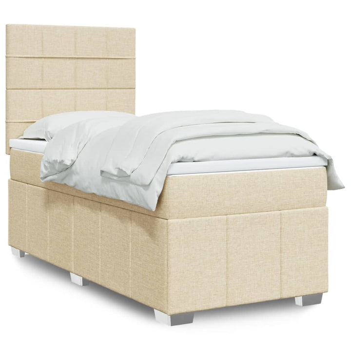 kontinentalseng med madras 90x190 cm stof cremefarvet