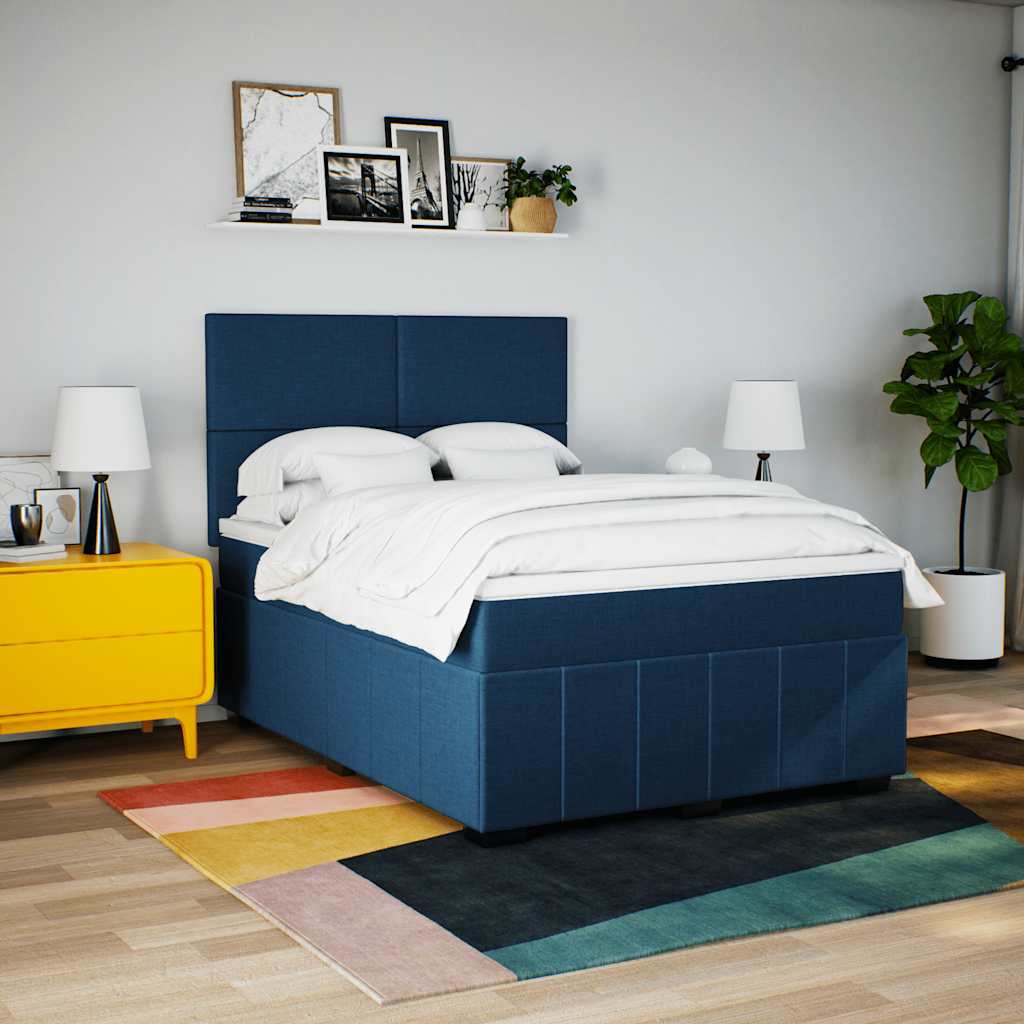 kontinentalseng med madras 140x190 cm stof blå