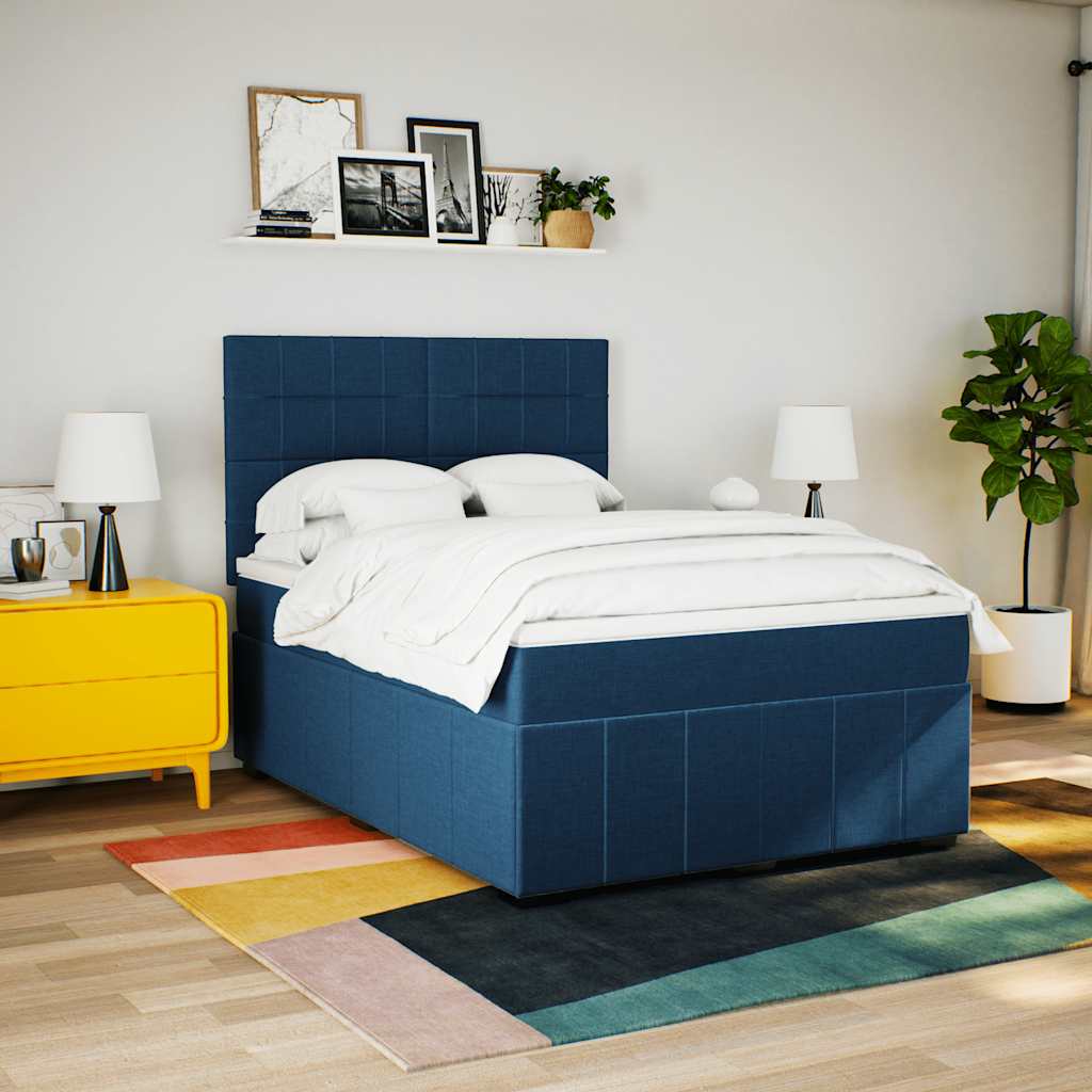 kontinentalseng med madras 140x190 cm stof blå