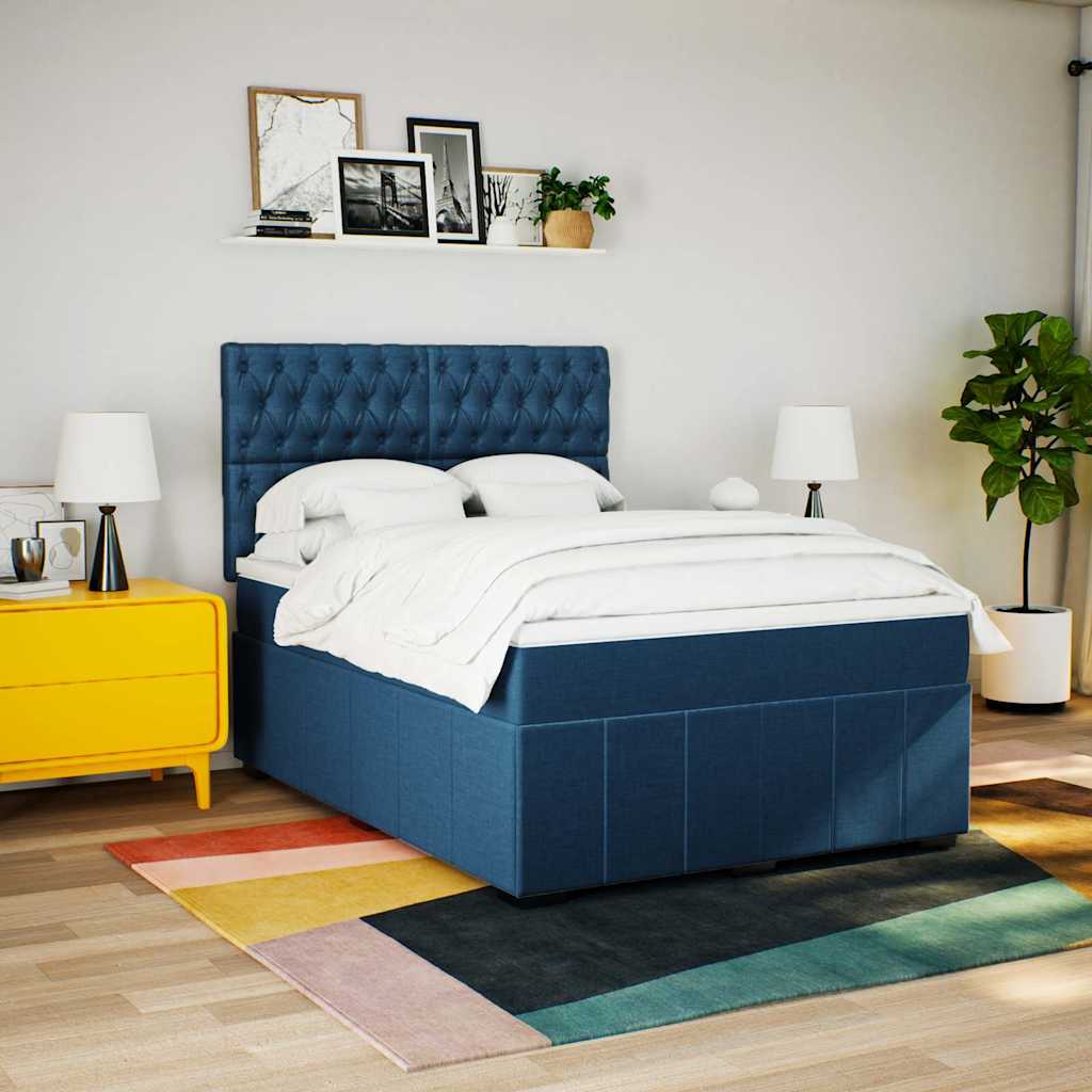 kontinentalseng med madras 140x190 cm stof blå