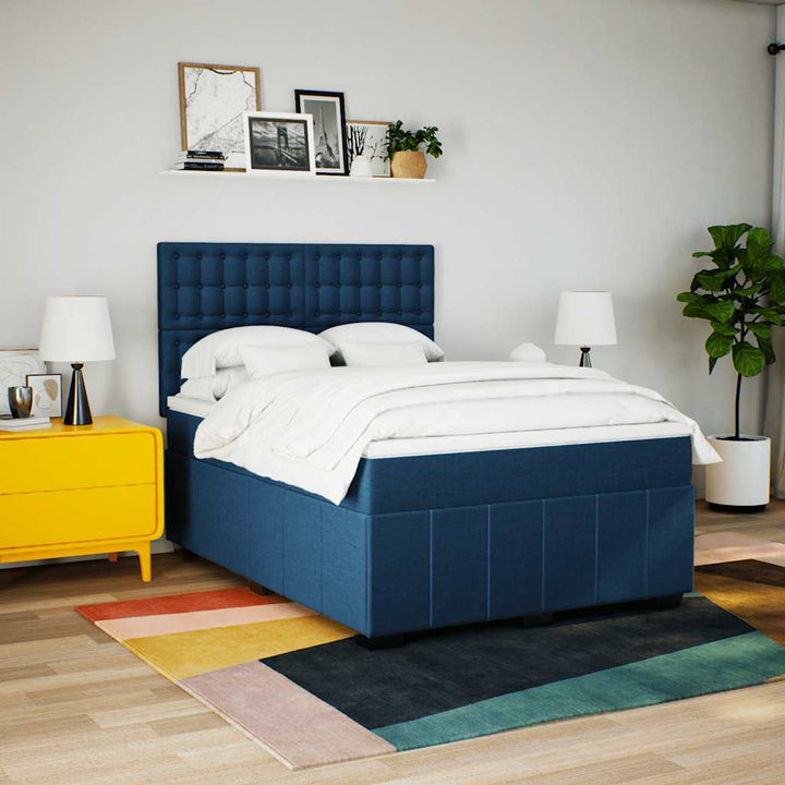 kontinentalseng med madras 140x190 cm stof blå