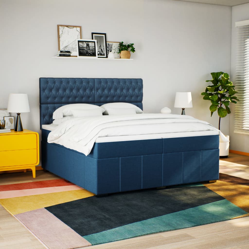 kontinentalseng med madras 200x200 cm stof blå