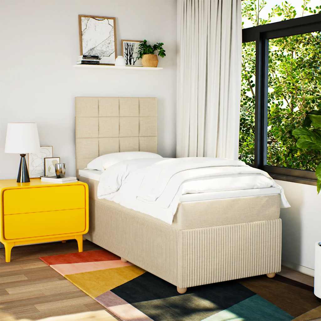 kontinentalseng med madras 80x200 cm stof cremefarvet