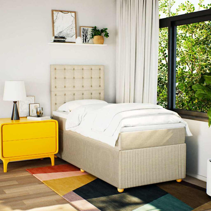 kontinentalseng med madras 90x190 cm stof cremefarvet