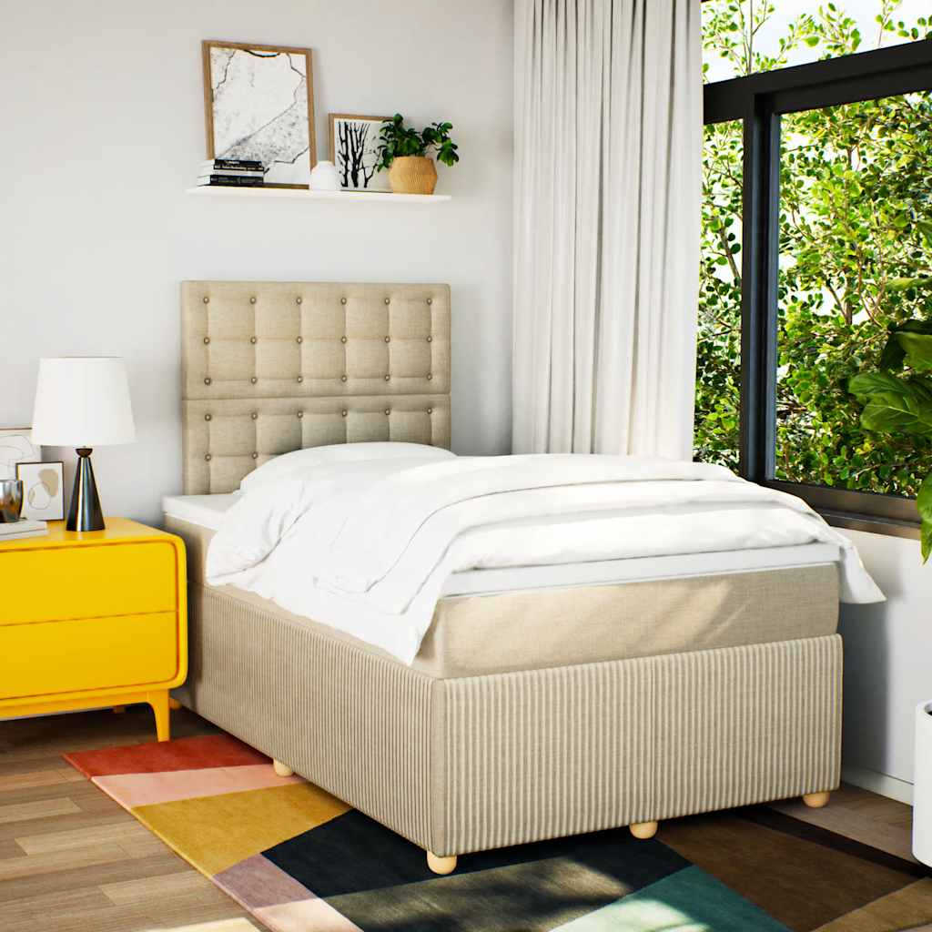 kontinentalseng med madras 120x200 cm stof cremefarvet