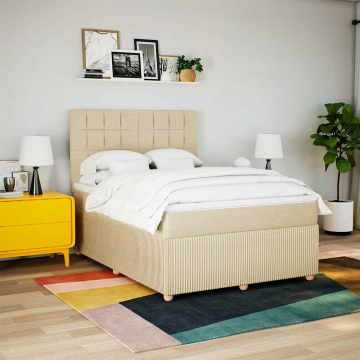 kontinentalseng med madras 140x200 cm stof cremefarvet