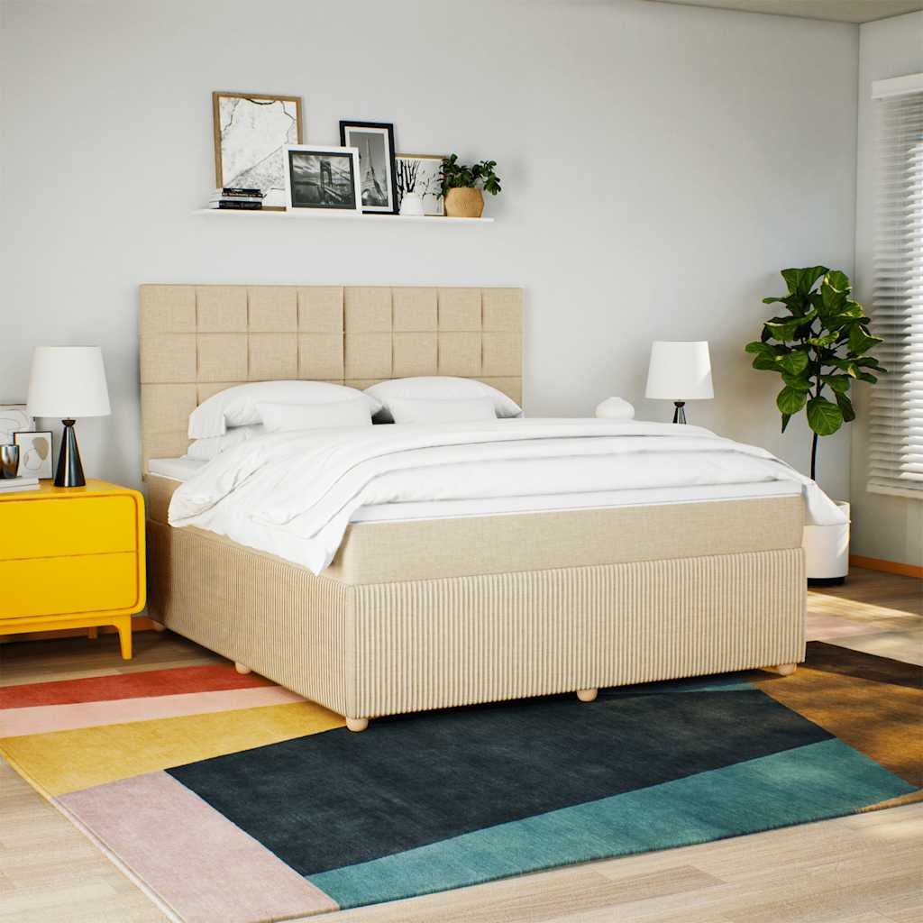 kontinentalseng med madras 180x200 cm stof cremefarvet