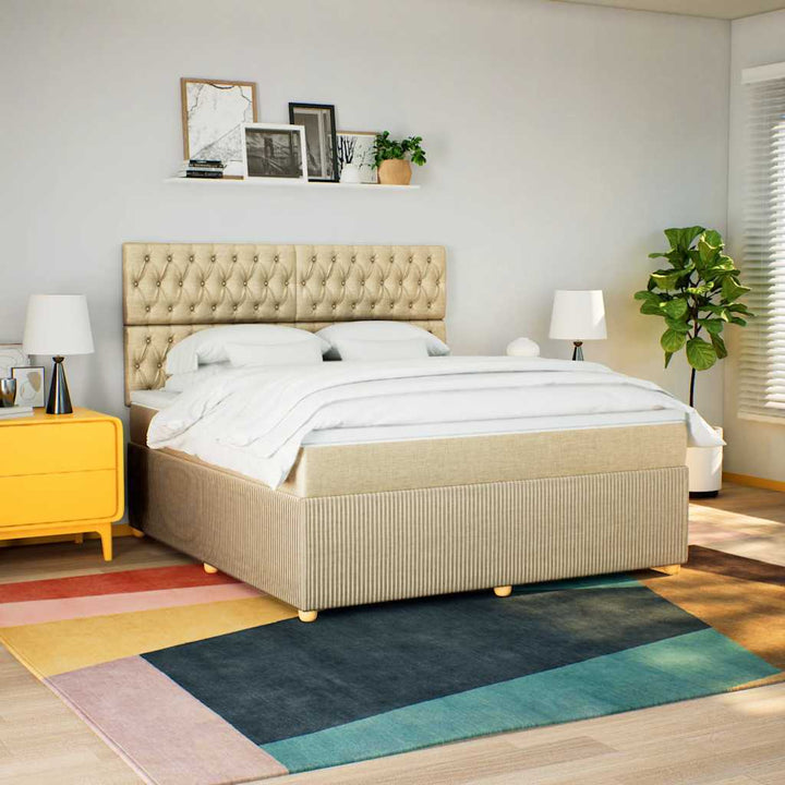 kontinentalseng med madras 180x200 cm stof cremefarvet
