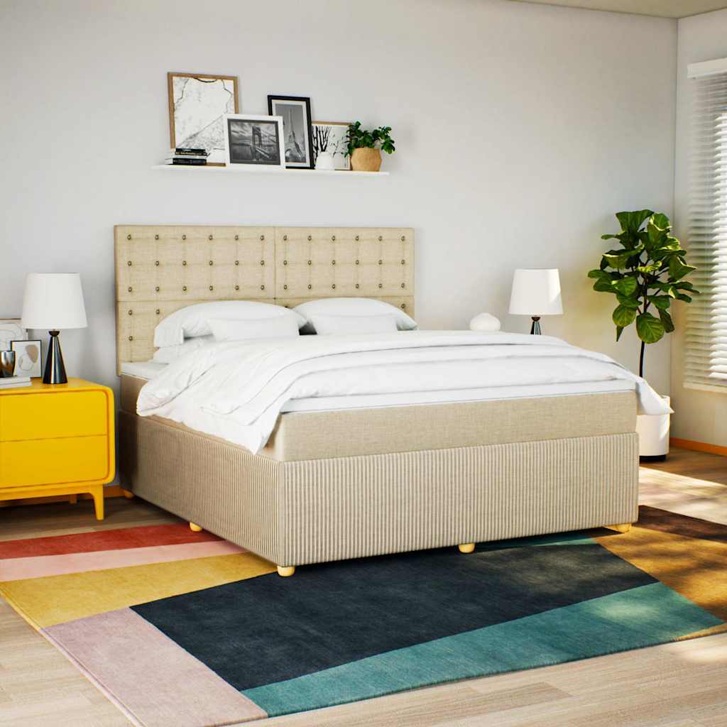 kontinentalseng med madras 180x200 cm stof cremefarvet
