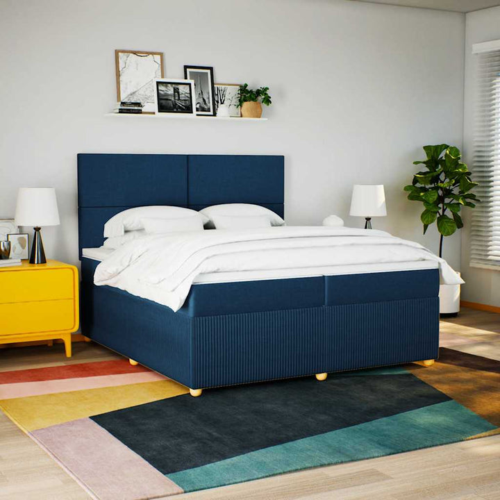 kontinentalseng med madras 200x200 cm stof blå