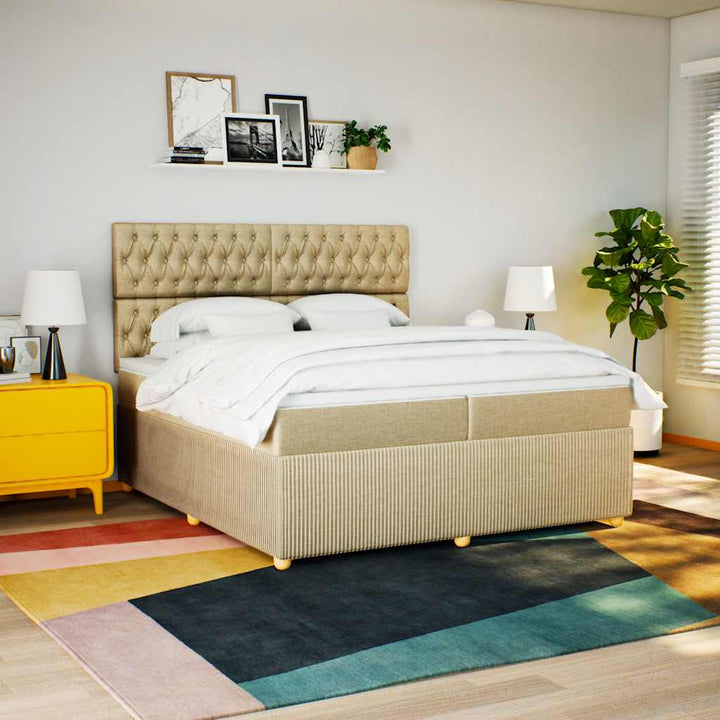 kontinentalseng med madras 200x200 cm stof cremefarvet