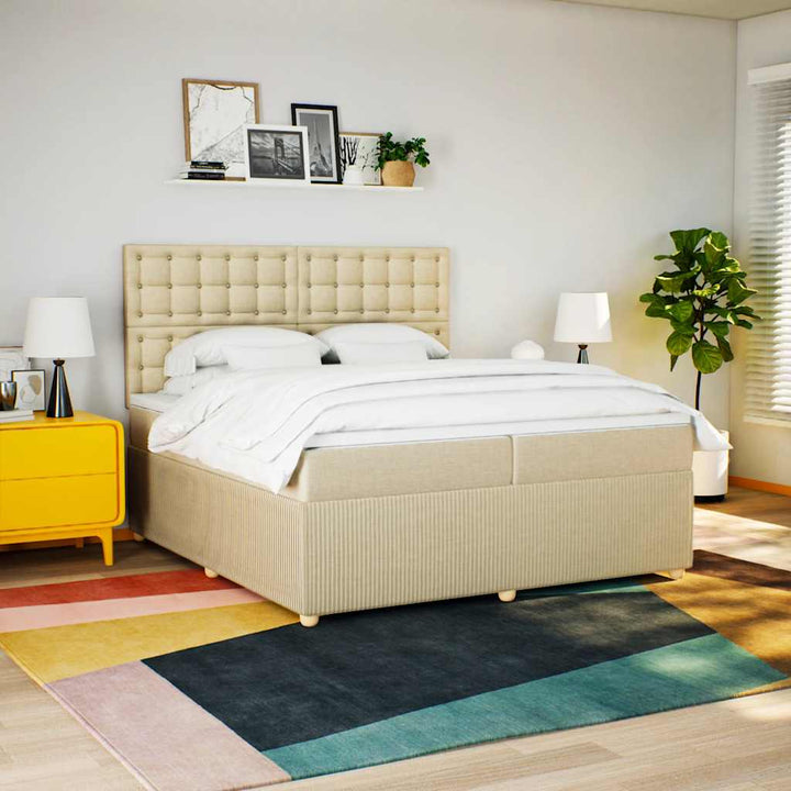 kontinentalseng med madras 200x200 cm stof cremefarvet