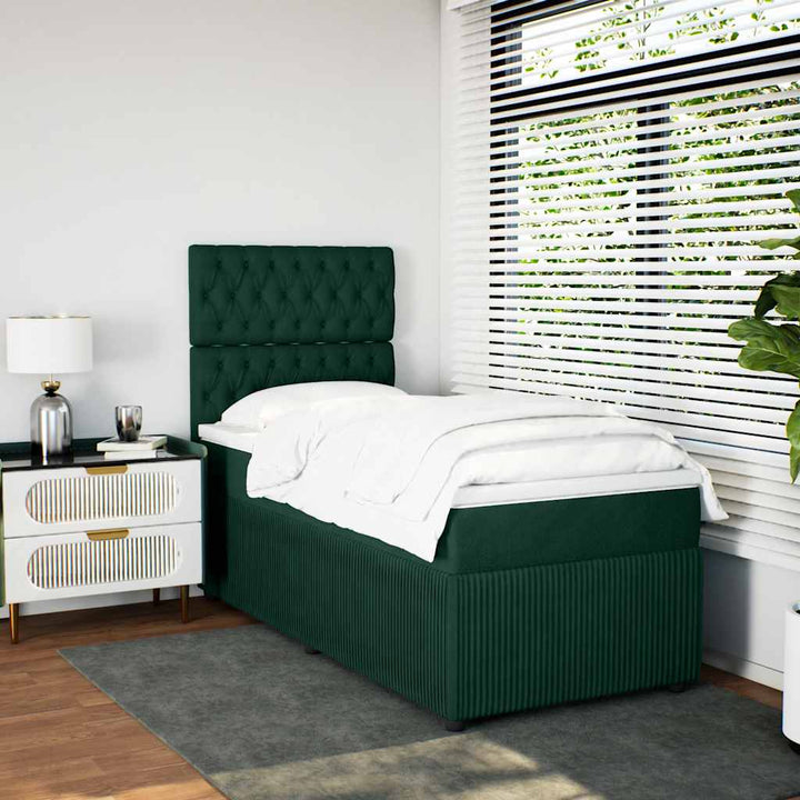 kontinentalseng med madras 80x200 cm fløjl mørkegrøn