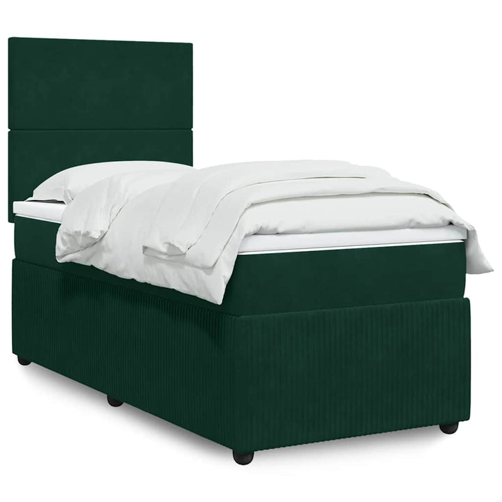 kontinentalseng med madras 90x190 cm fløjl mørkegrøn