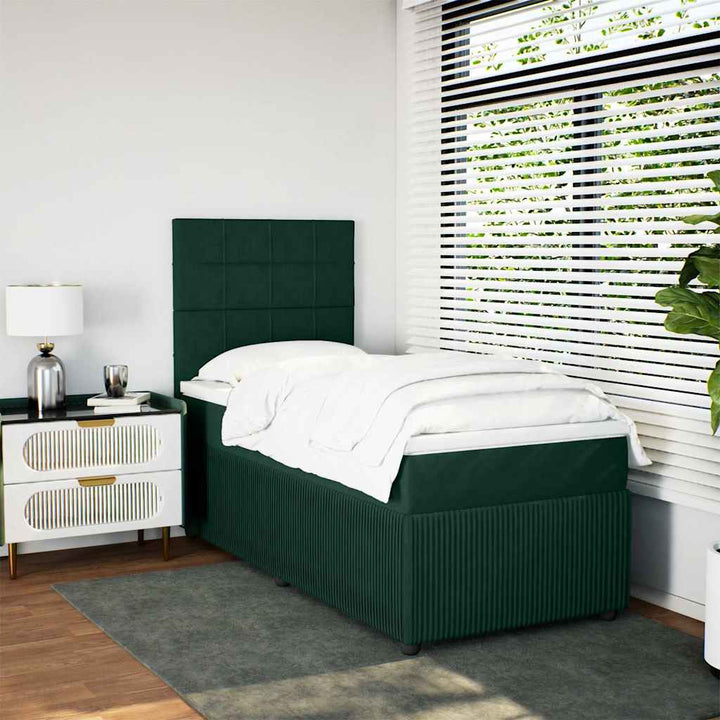 kontinentalseng med madras 90x190 cm fløjl mørkegrøn