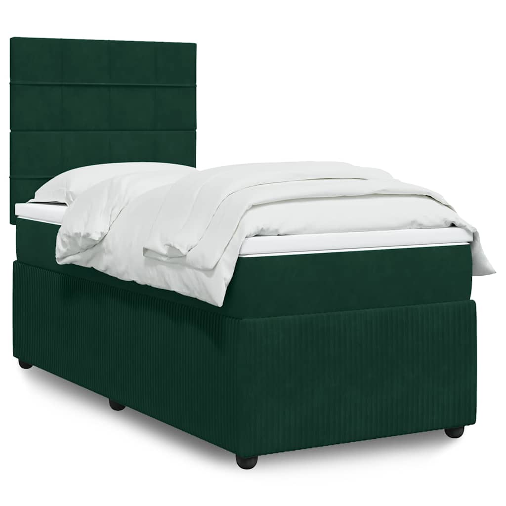 kontinentalseng med madras 90x190 cm fløjl mørkegrøn