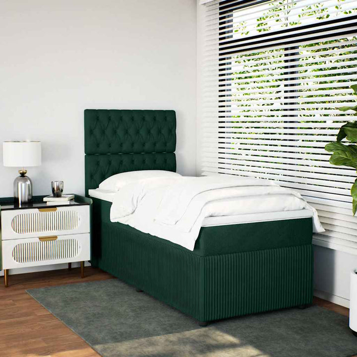 kontinentalseng med madras 90x190 cm fløjl mørkegrøn